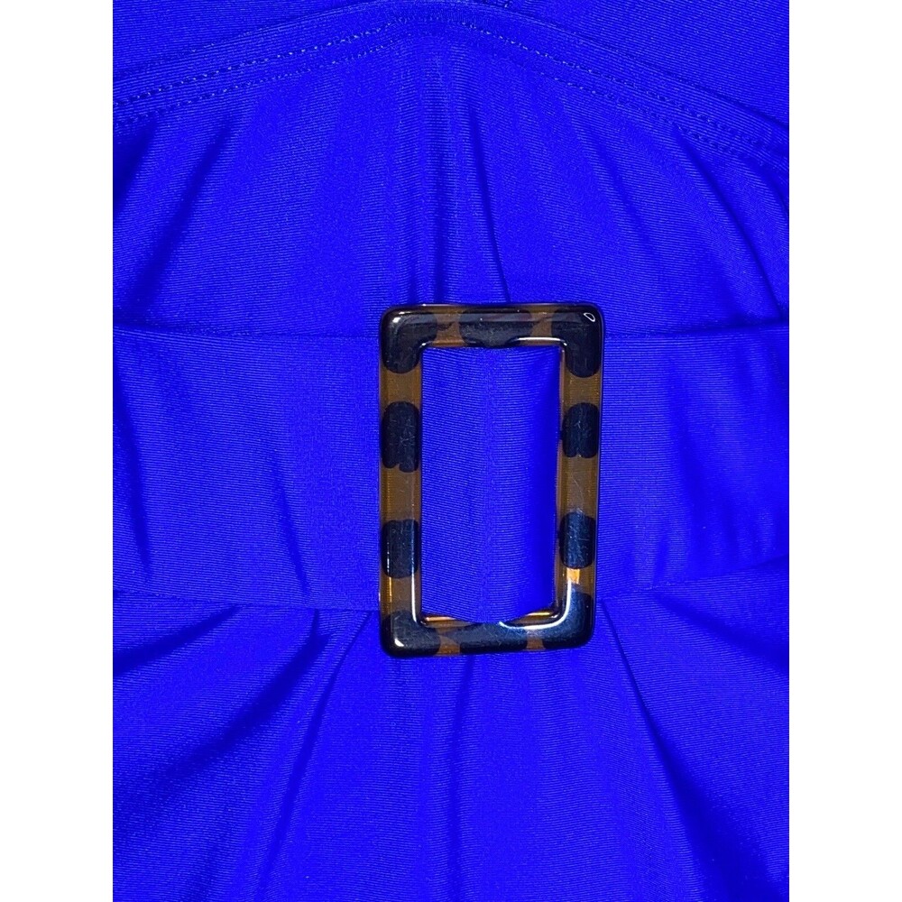 Shein One Piece Swimsuit LG Royal Blue Belted Ruffles High Cut Vacation Sexy - Picture 5 of 6
